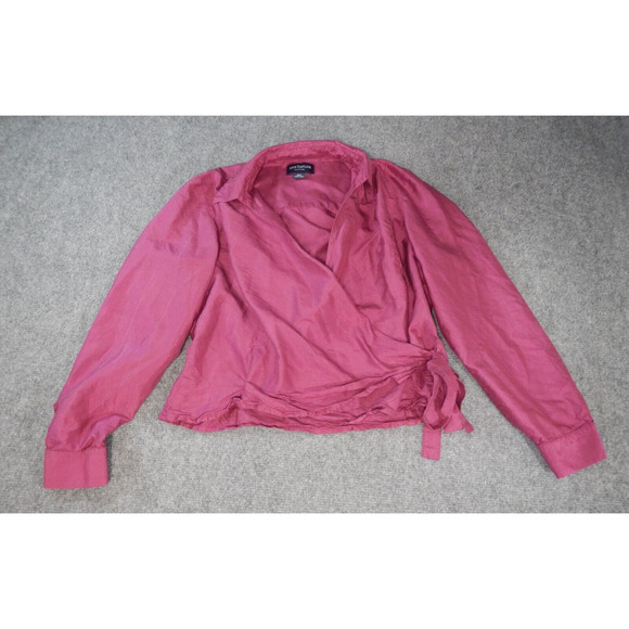 LOFT Tops - Ann Taylor LOFT Women's Top Size 10P Purple Tie Front Ruffled Long Sleeve Silk!